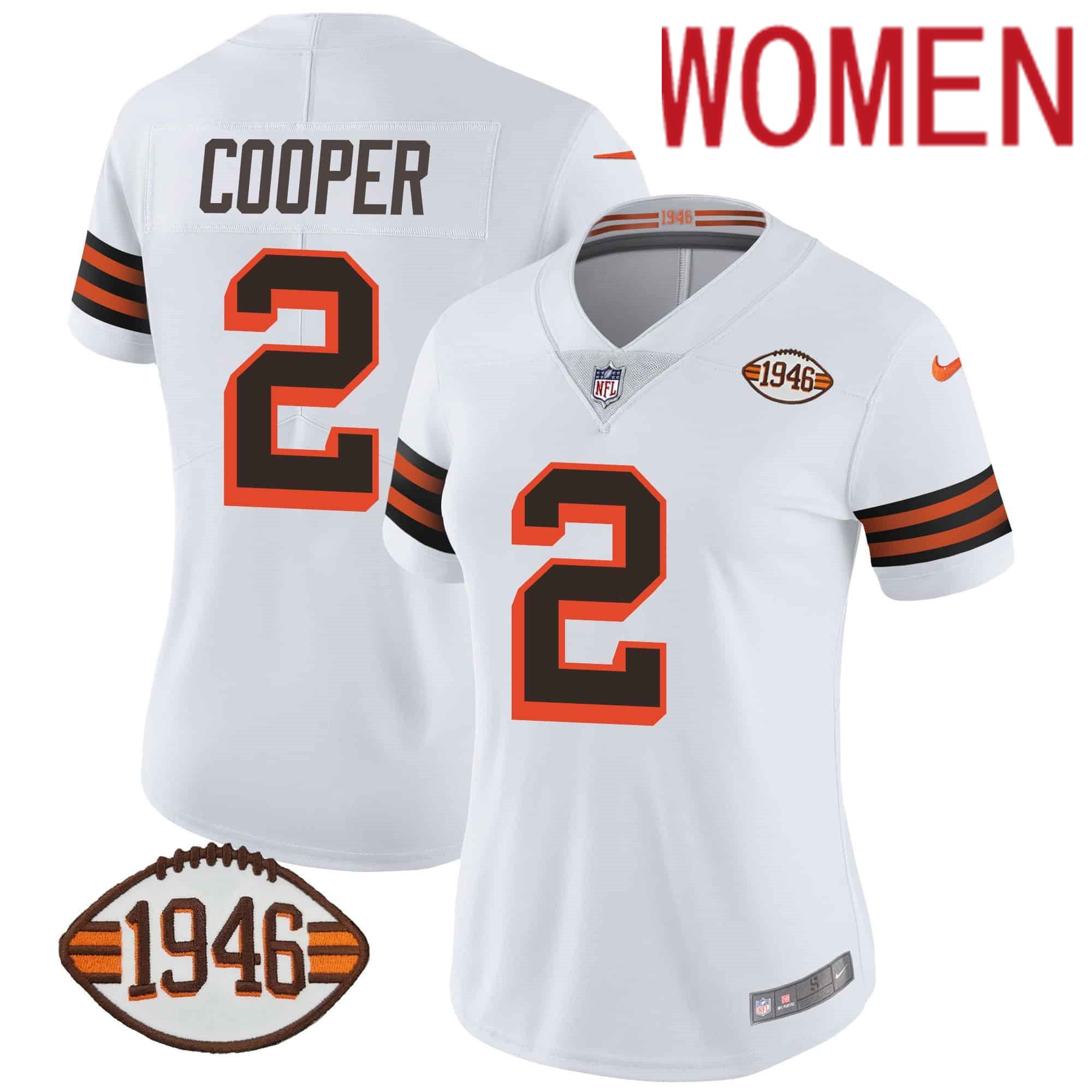 Women Cleveland Browns 2 Cooper White 1946 75th Anniversary Patch 2024 Nike NFL Jersey